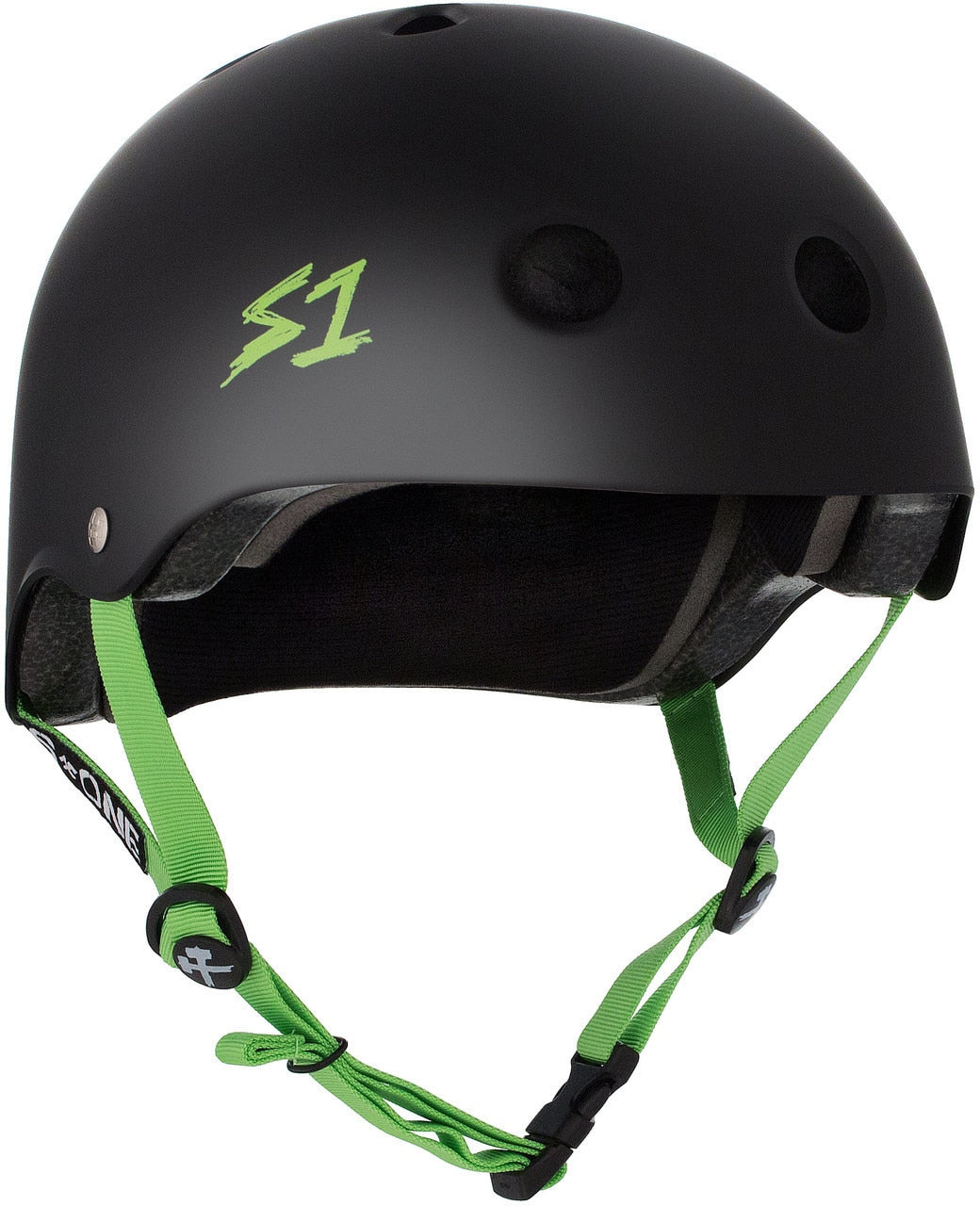 S1 Lifer Helmet - Black Matte w/ Green Straps