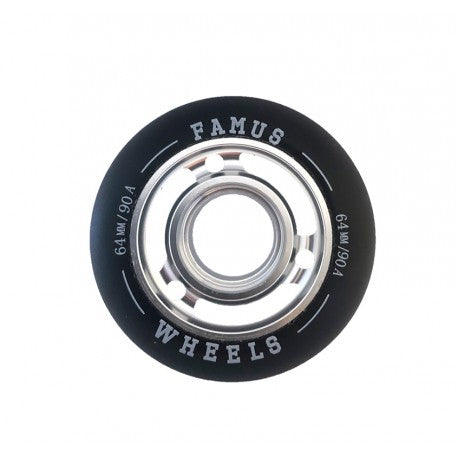 Famus Aluminum Core 64mm/90a Wheels, Black/Silver (4pk)